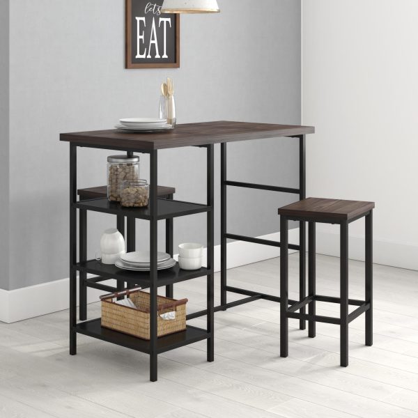 3 Piece Dining Pub Set Counter Height with Backless Barstools, Espresso