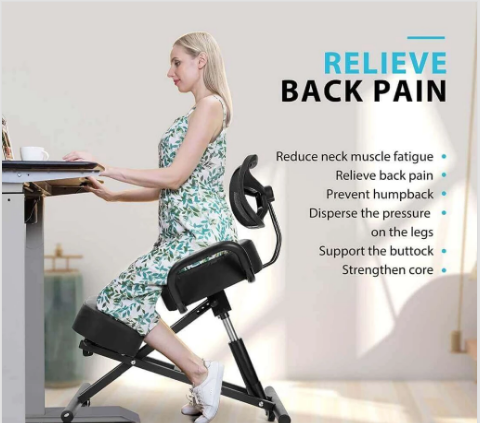 ErgoEase Ergonomic Kneeling Chair with Backrest, Adjustable Height, Memory Foam Cushions, 360° Wheels, Black