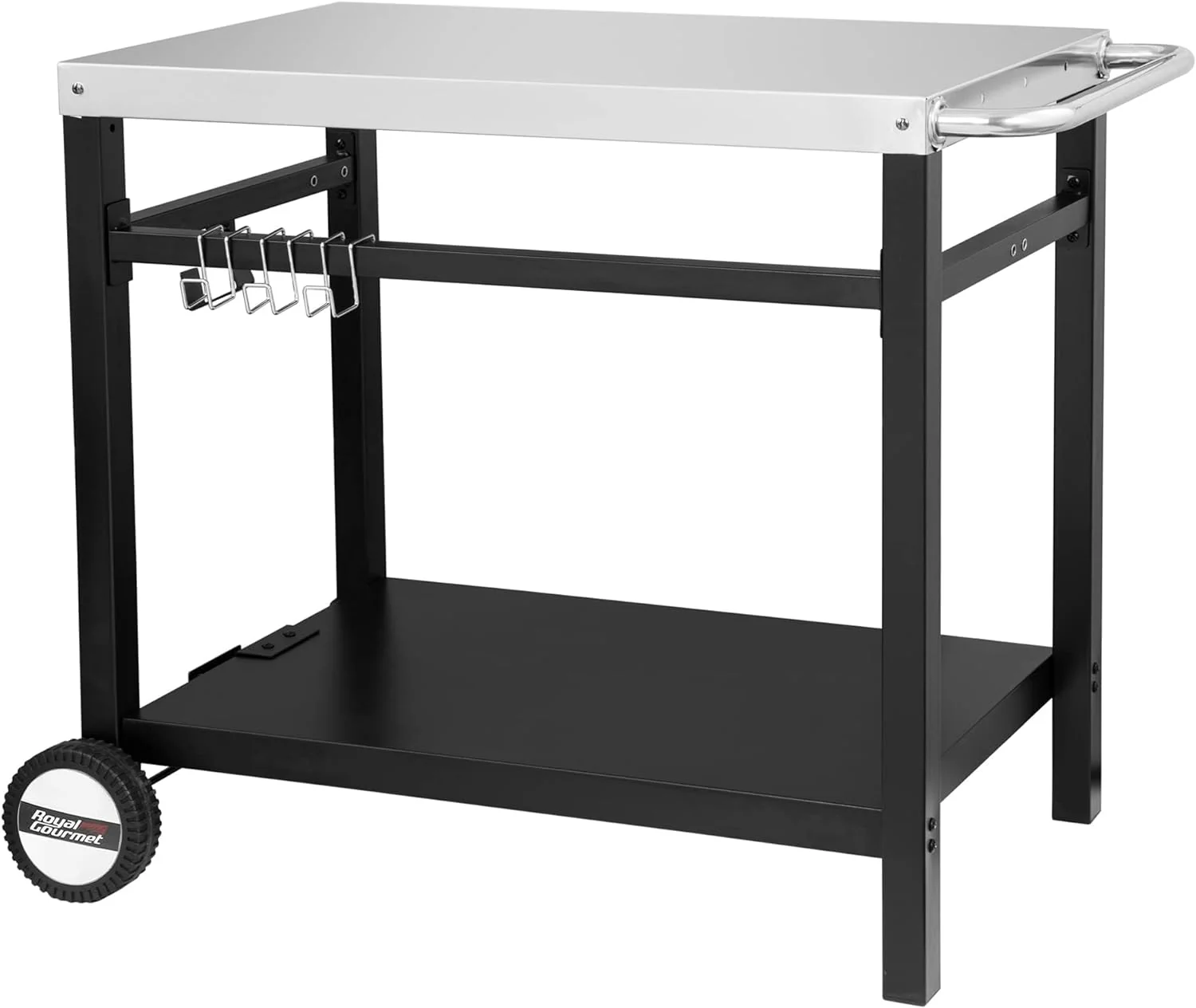 Multifunctional Dining Cart Table - Stainless Steel Flattop Grill, Hooks, Side Handle