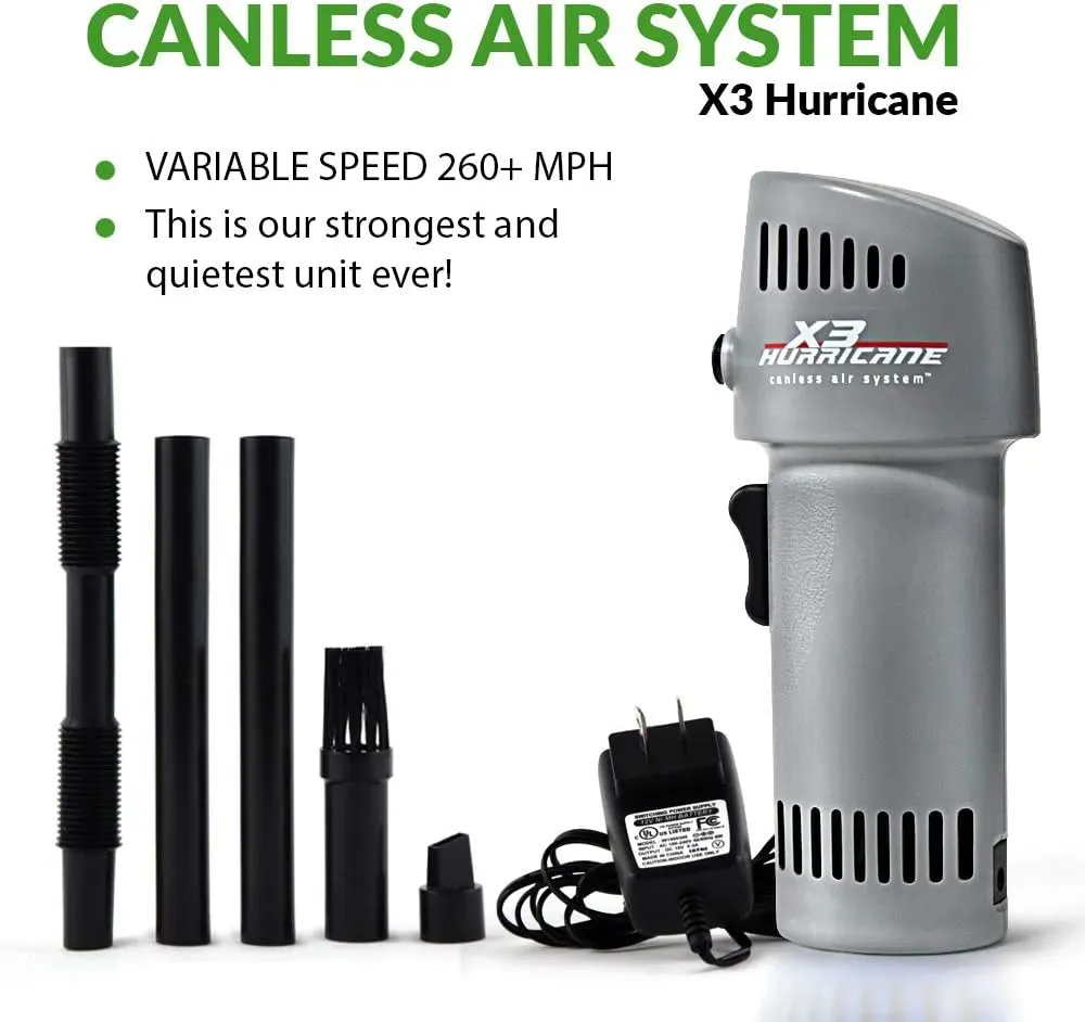X3 Hurricane compressed Air Dust collector | adjustable speeds up to 260 MPH | Made in the USA | cordless rechargeable blower for cleaning