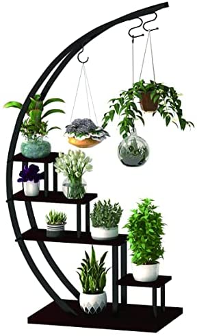 Metal Plant Stand Creative Half Moon Shape Ladder Flower Pot Stand Rack(2 Pack)