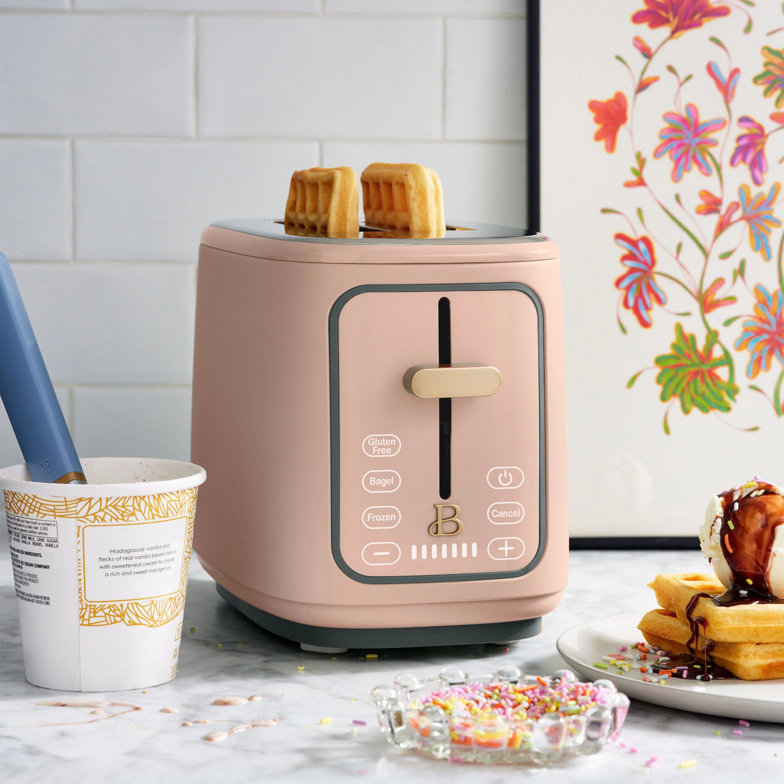 Beautiful 2 Slice Toaster with Touch-Activated Display, Rose by Drew Barrymore