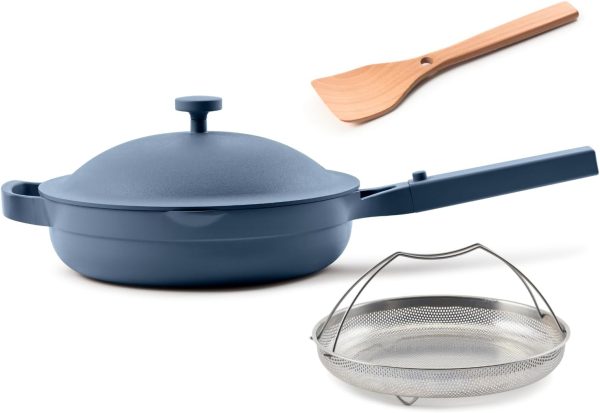 10.5-Inch Ceramic Nonstick Skillet Pan, Toxin-Free with Stainless Steel Handle, Oven Safe Blue Salt