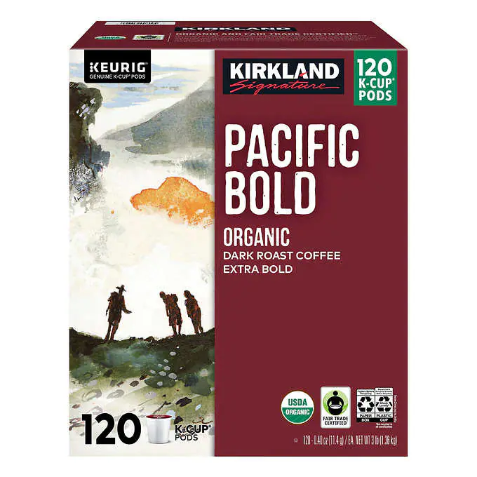 Kirkland Signature Organic Pacific Bold Dark Roast Coffee K-Cup Pods, 120 Count