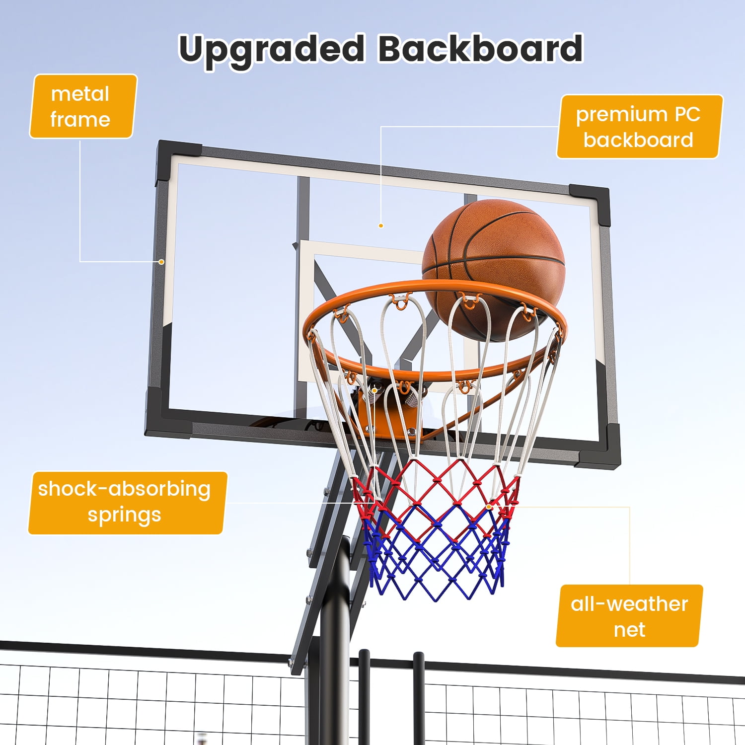 FirstAsk Portable Basketball Hoop 3.9-8.5 ft Adjustable HDPE Backboard Kids Outdoor Indoor Courts, New
