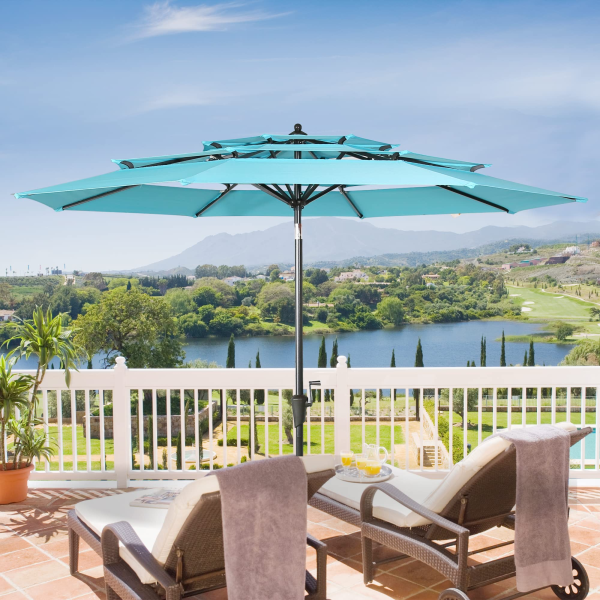 10 Ft 3 Tier Outdoor Umbrella Patio Table Umbrella with Aluminum Pole and 8 Sturdy Ribs