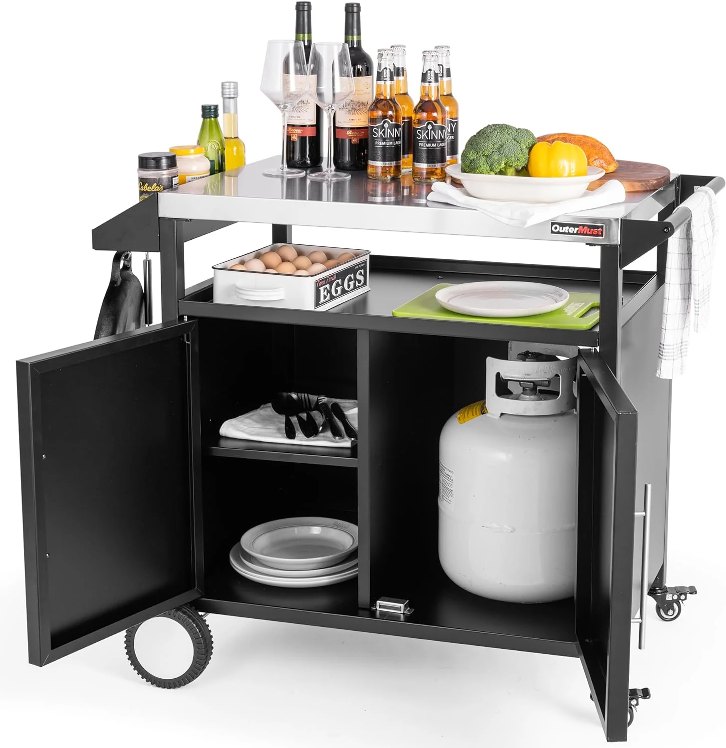 Outdoor Kitchen Cabinet Grill Table - Multifunctional Prep Table & Bar