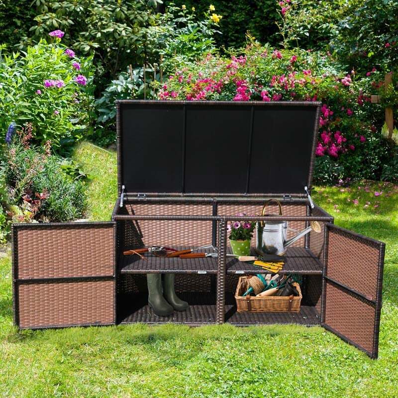 Keter 88 Gallon Rattan Outdoor Deck Storage Box – Weatherproof Patio Container