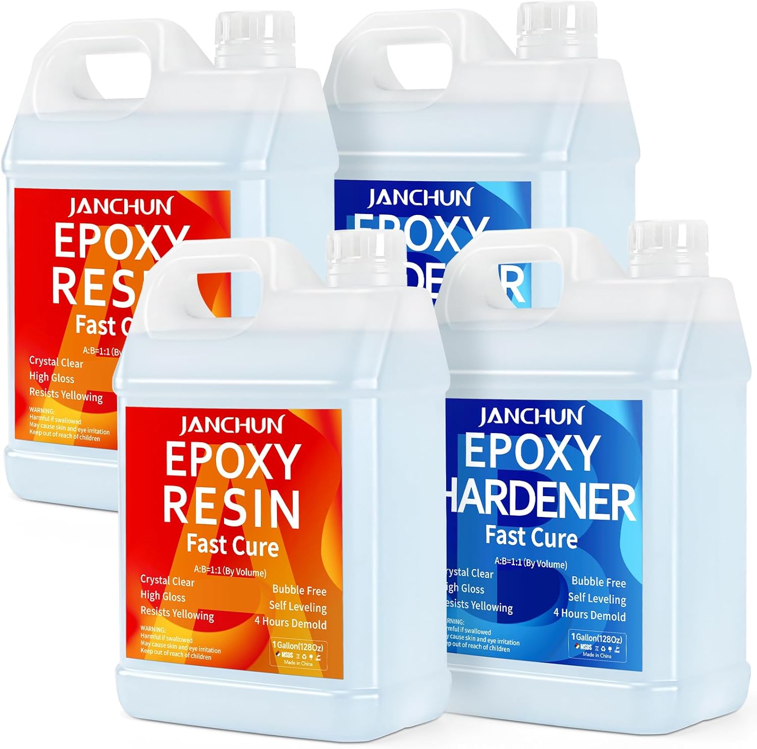 JANCHUN 4 Gallon Epoxy Resin Kit, High Gloss, Clear, Self-Leveling, Fast Curing for Art Projects & River Tables