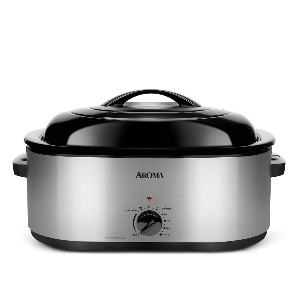 Aroma 22 Quart Electric Roaster Oven Stainless Steel with Self-Basting Lid