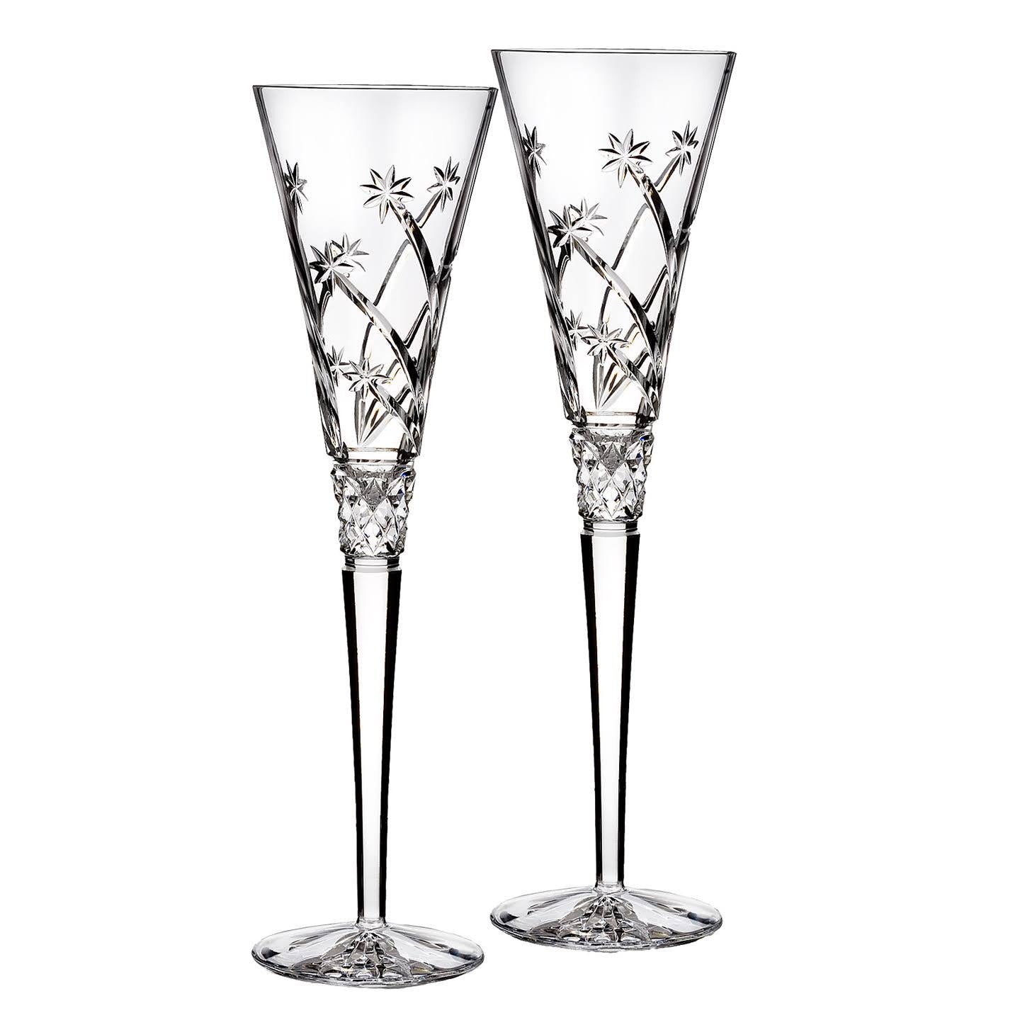 Wishes Believe Crystal Champagne Flute Pair – 11′′ Tall, Elegant Gift Box