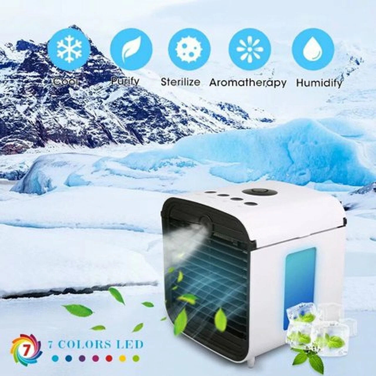 Mini Multifunctional LED Air Conditioner Fan Cooling Fan Humidifier Air Purifier with Battery