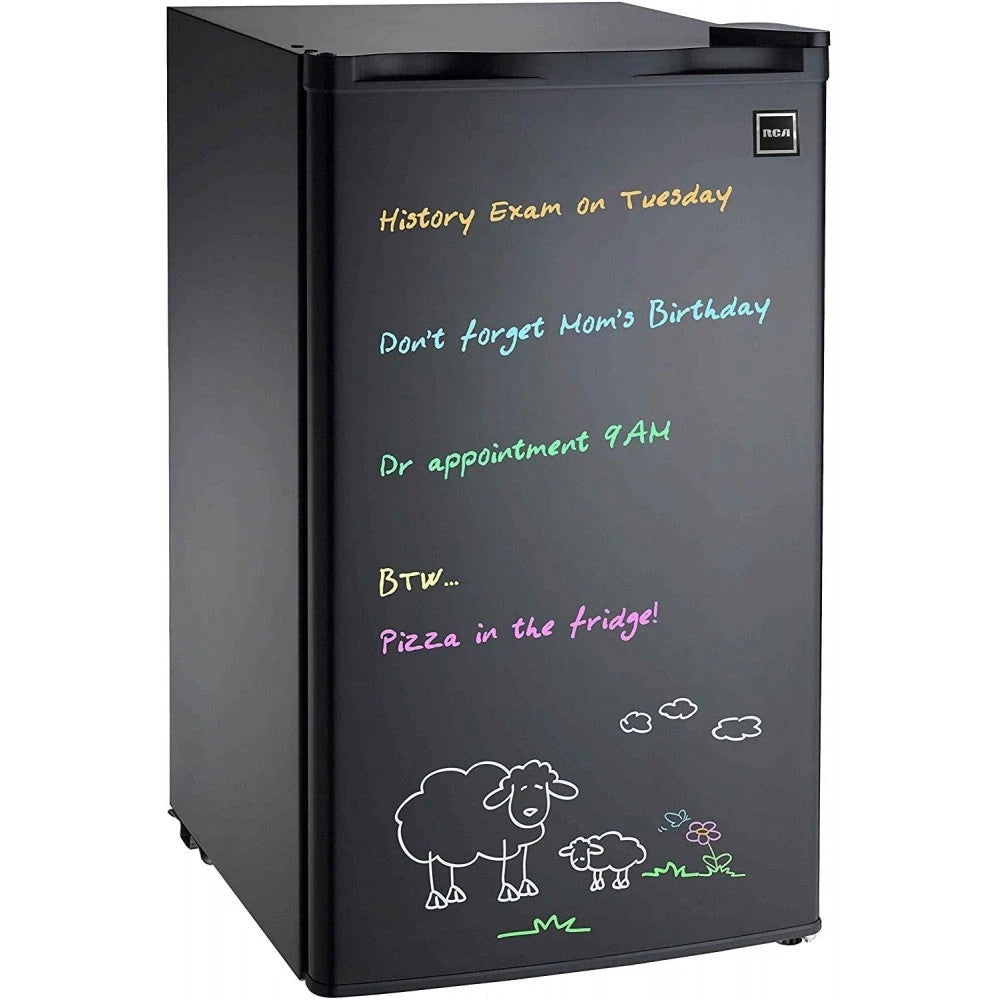 RCA 3.2 cu. ft Fridge, Black Erase Board Refrigerator with Neon Markers