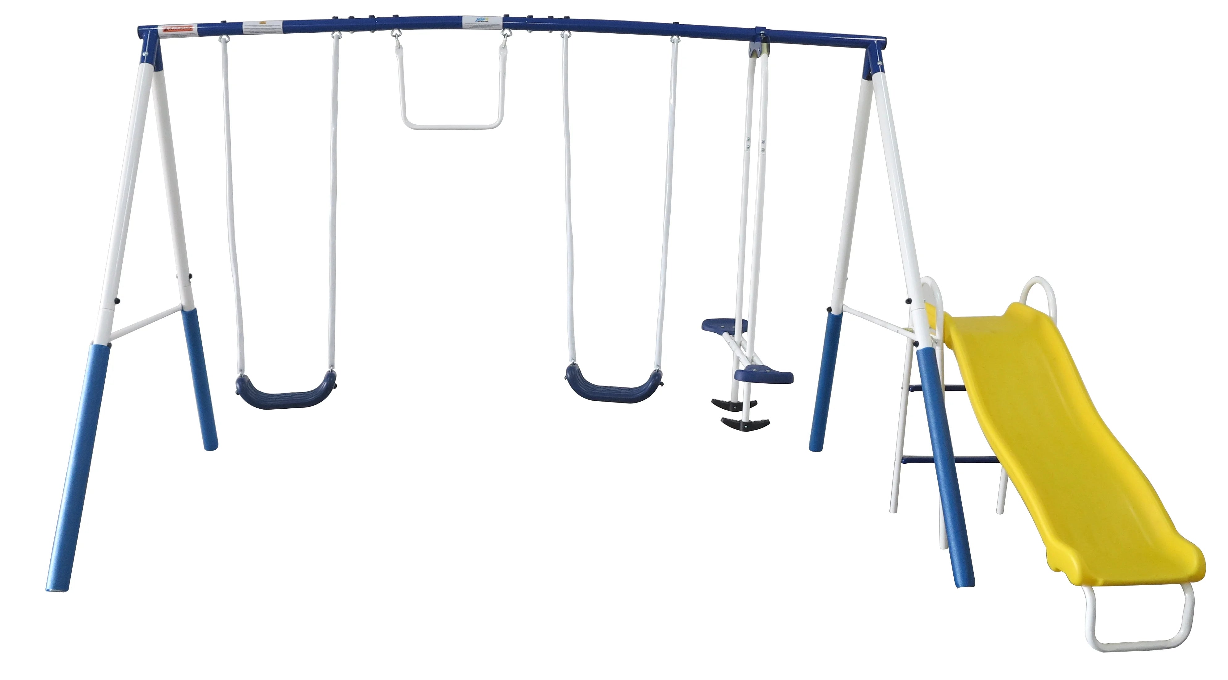 XDP Recreation Play All Day Metal Swing Set with Fun Glider, Bench Swing Seats, Trapeze, Wave Slide