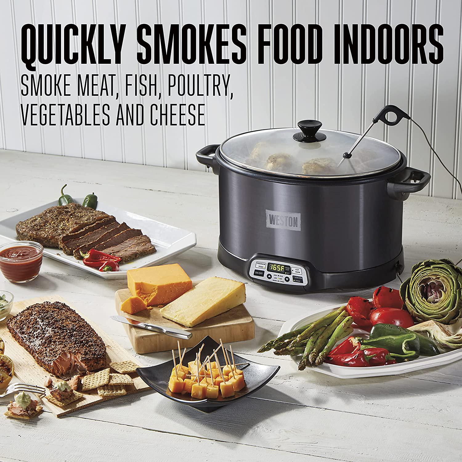 Weston 2-in-1 Indoor Smoker and Slow Cooker, 6 Quart Capacity, Black, 03-2500-W