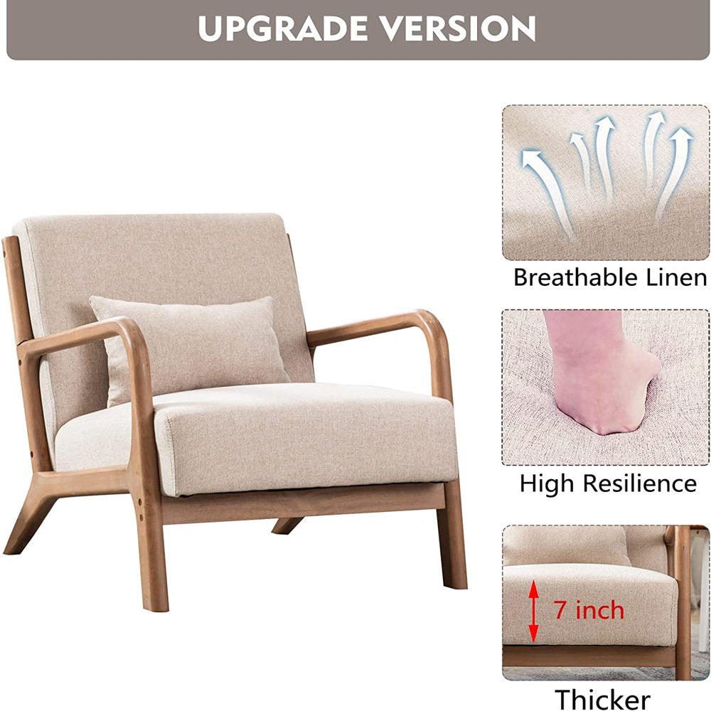 Bonzy Home Mid-Century Modern Accent Chair, Solid Wood Frame, Fabric Upholstery, 300 lb Capacity