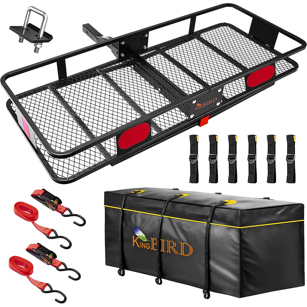 King Bird 60′′x24′′x6′′ Folding Cargo Carrier, 550 lbs Capacity, HD Steel, Includes Waterproof Bag & Straps, Fits 2′′ Receiver
