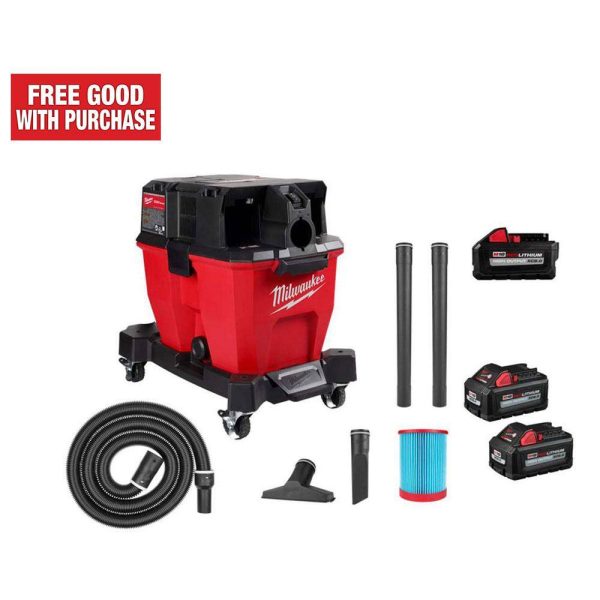 0920-20-48-11-1880-48-11-1862 M18 FUEL 9 Gal. Cordless DUAL-BATTERY Wet/Dry Shop Vacuum w/XC 8.0 Ah Battery High Output 6.0Ah Batteries (2-Pack)