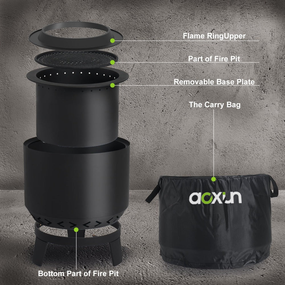 19 in Smokeless Fire Pits with Removable Ash Pan& Waterproof Cover Bag for Outside Wood Burning