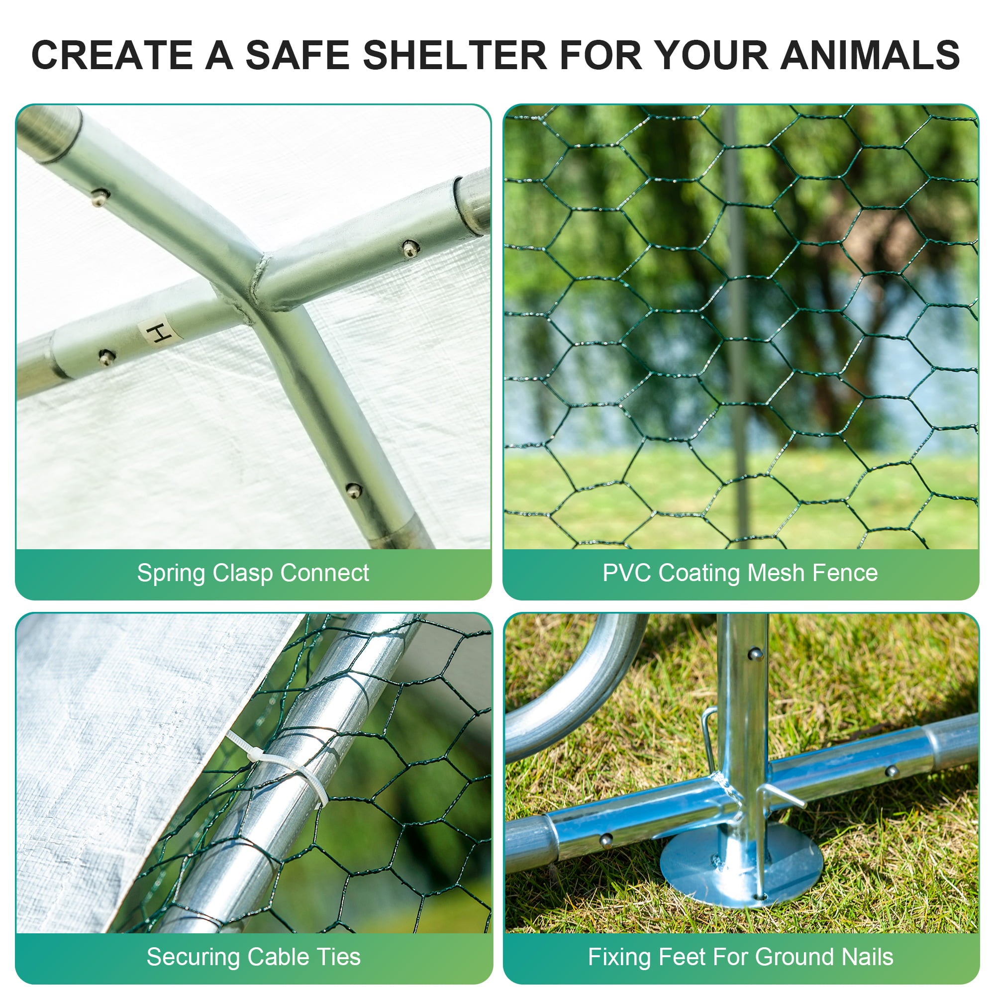 Large Metal Chicken Coop for 16 Chickens Walk-in Poultry Cage Hen Run House Rabbits Habitat Cage Spire Shaped Coop with Anti-Ultraviolet and Waterproof Cover for Outdoor Backyard Farm Use