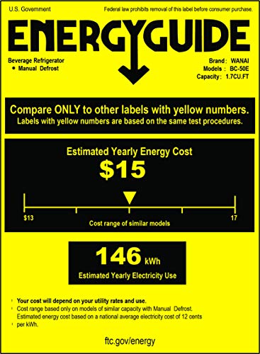 WANAI Beverage Cooler Refrigerator, Energy-Efficient, Black Stainless Steel, Blue LED, Adjustable Temp, for Home & Bar