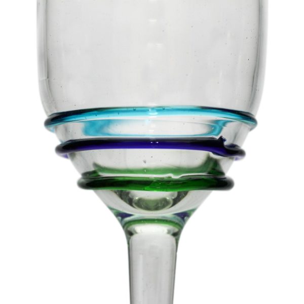 3 Coloured Ring Wine Glasses Hand Blown in Mexico from Recycled Glass, Ethically Sourced