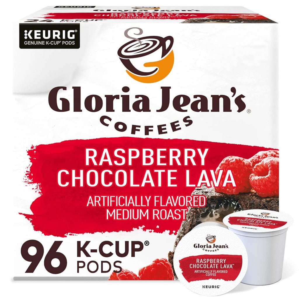 Gloria Jean’s Raspberry Chocolate Lava Medium Roast K-Cup Pods, 96 Count, Keurig Compatible Coffee