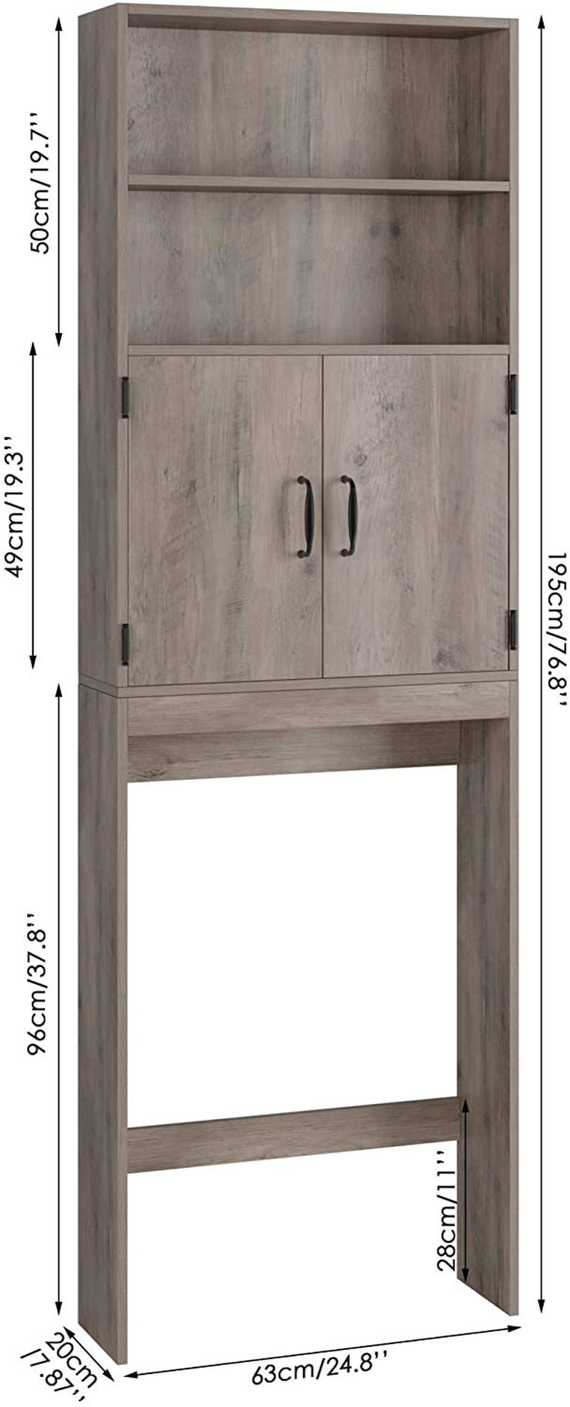 Homfa Bathroom Over Toilet Storage Rack, 4-Tier Shelves & 2 Doors, Gray, Engineered Wood