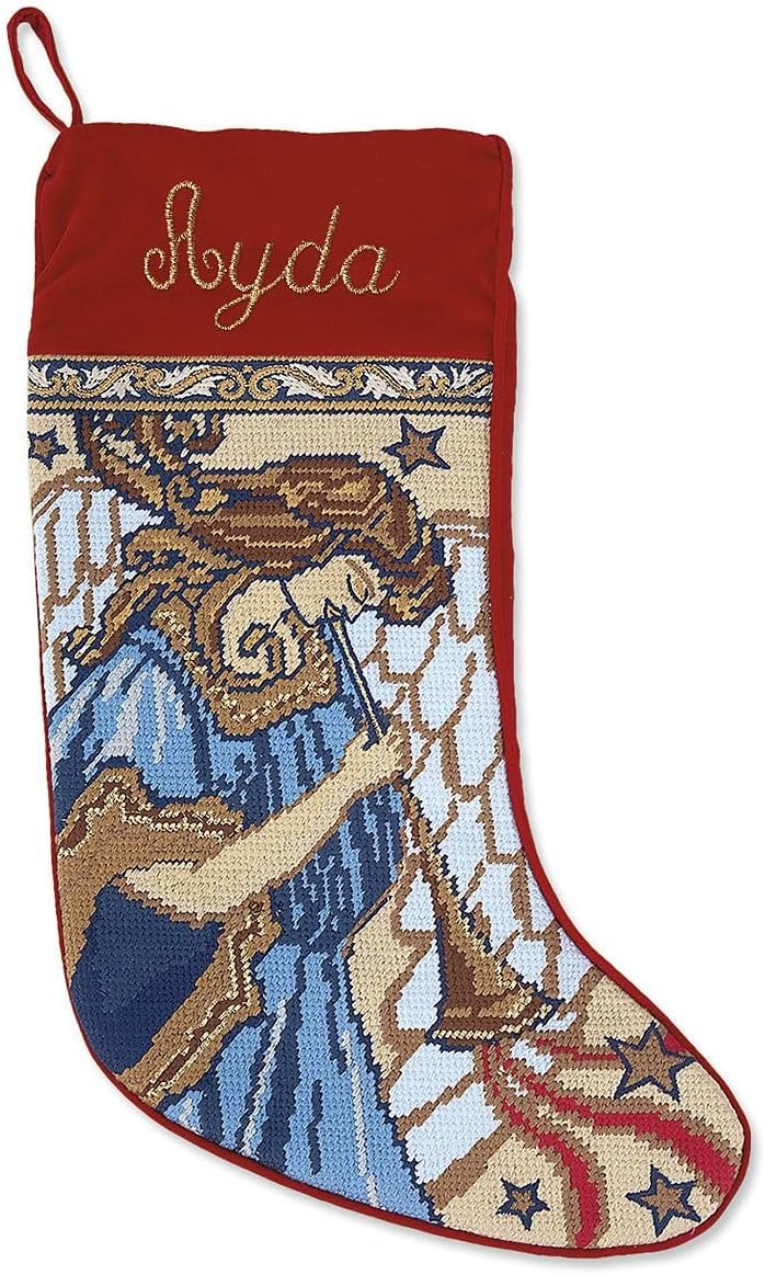 Lillian Vernon Personalized Needlepoint Reindeer Stocking - Heirloom Christmas Stocking, 100% Wool, 9.5” W x 17” L