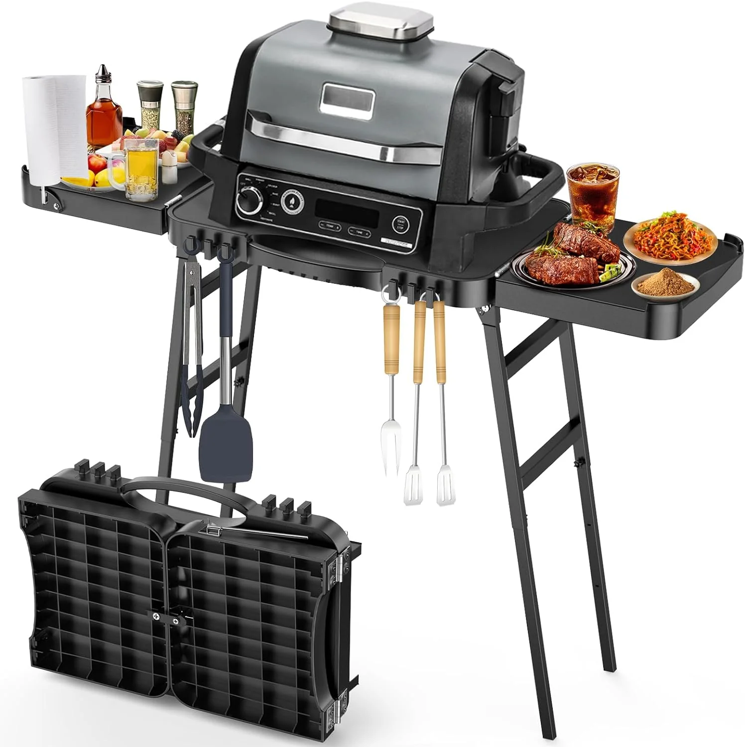 Portable Folding Grill Stand with Adjustable Legs - Fits Ninja Woodfire Grill, Blackstone Griddle, Ooni Pizza Oven