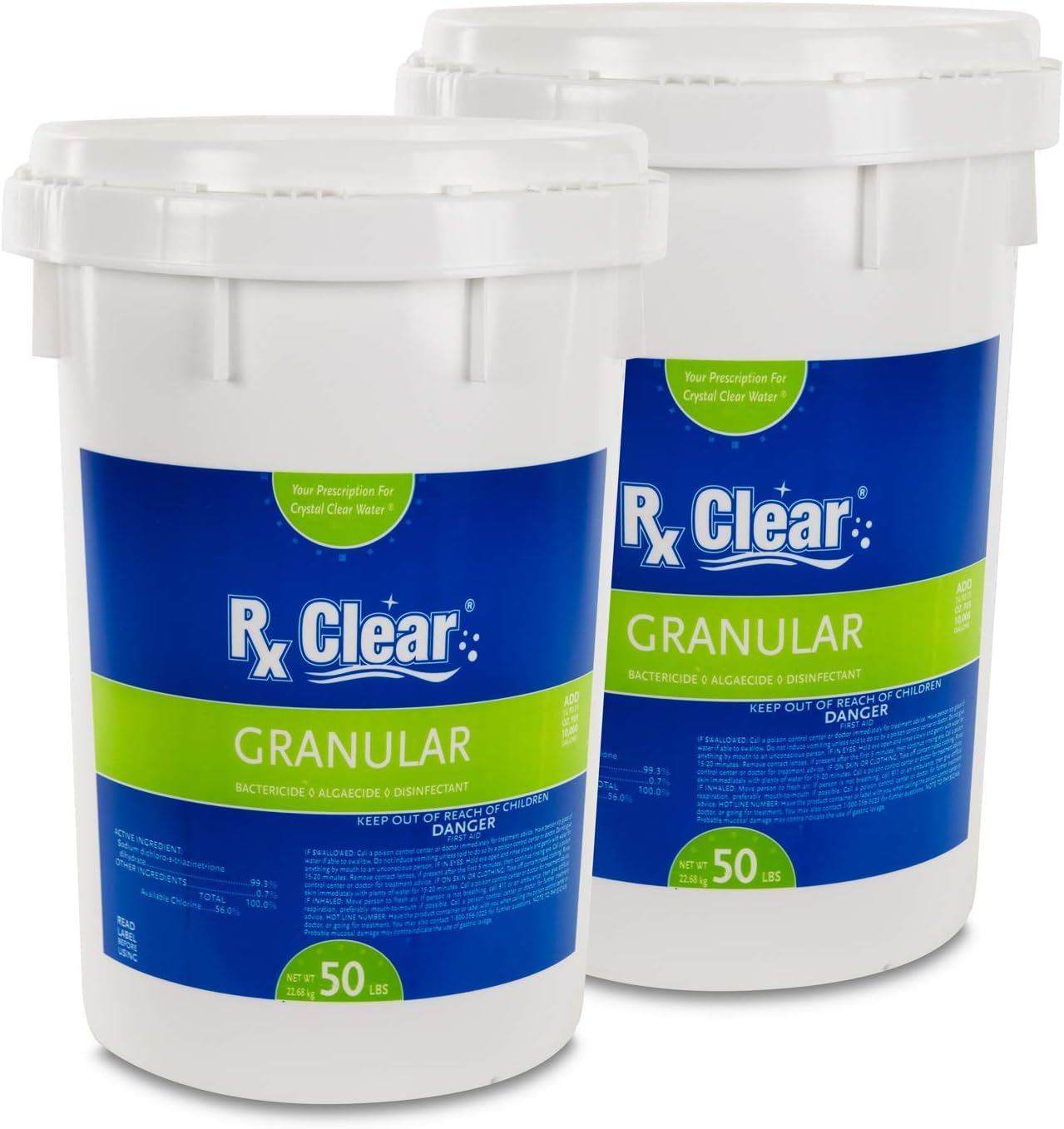 Clear Stabilized Granular Chlorine | One 50-Pound Bucket | Use As Bactericide, Algaecide, and Disinfectant in Swimming Pools and Spas | Fast Dissolving and UV Protected