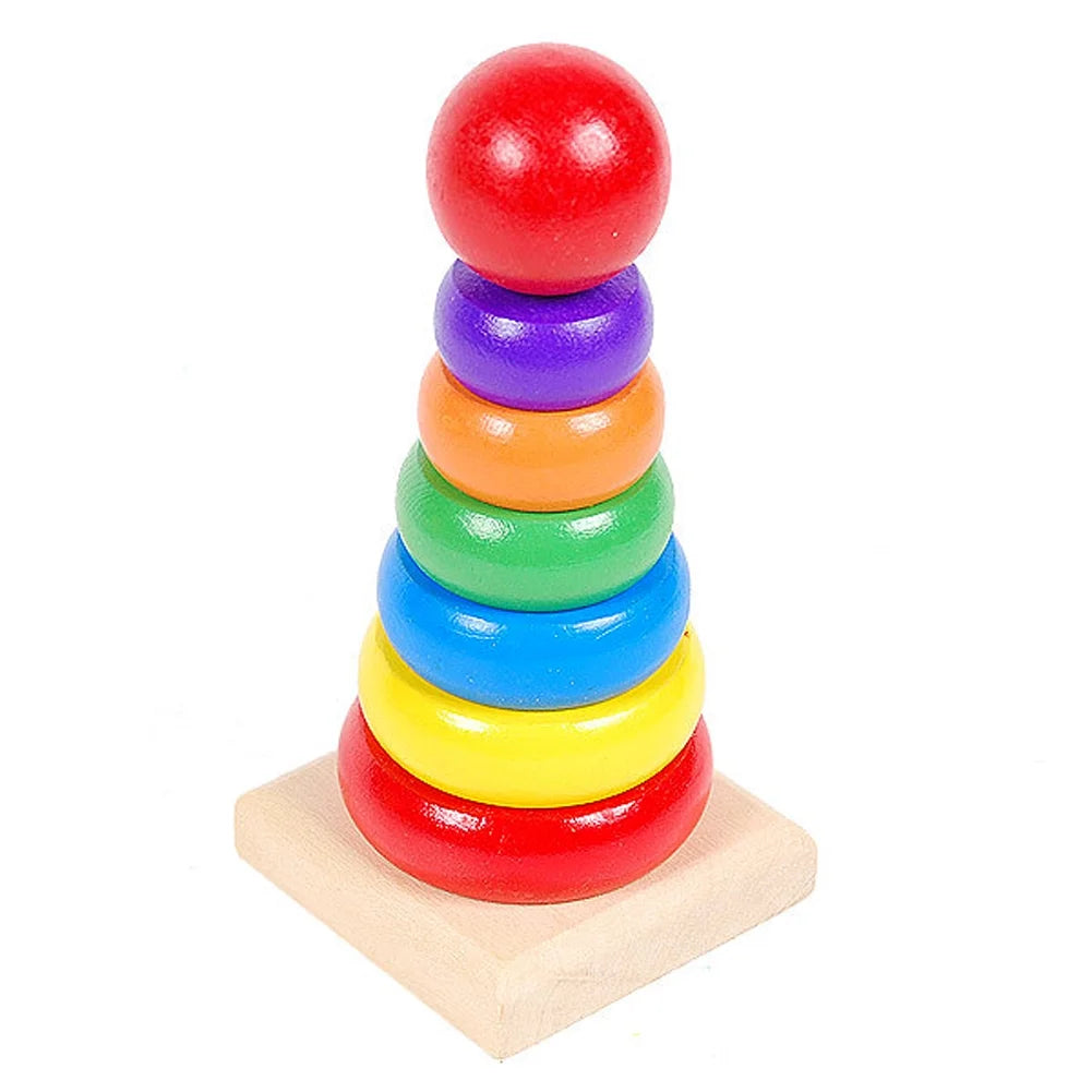 VONTER Wooden Toys Rainbow Tower Sorting Stacking Rings Building Puzzles Toys Educational Color Geometric Shape Recognition Learning Montessori STEM Game for Kids 1 Years Old Up Boys Girls