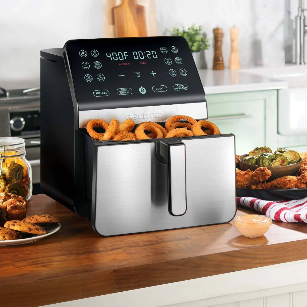 Gourmia GAF838 8-Qt Digital Air Fryer with Guided Cooking, Stainless Steel