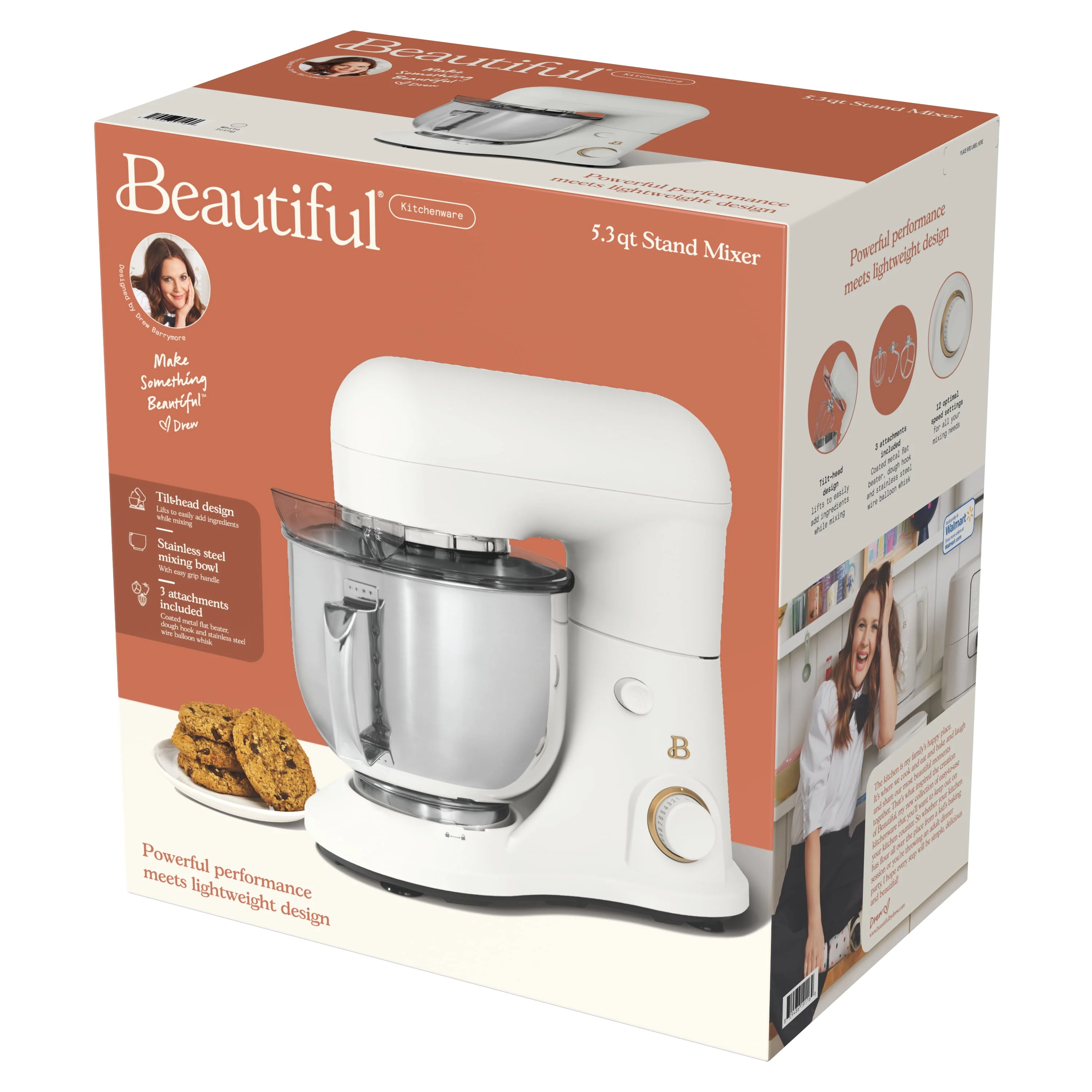 Beautiful 5.3 Qt Stand Mixer, Lightweight & Powerful with Tilt-Head, White Icing by Drew Barrymore