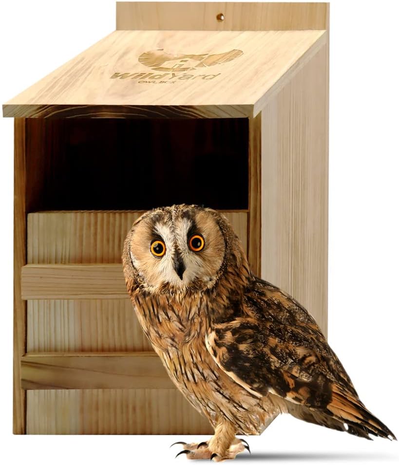 Owl House Real Wood - Easy to Hang - Prebuilt Owl Box for Outside - Houses Owls & Kestrels - Cedar Shavings & Screws Included - Owl Nesting Box, Barn Owl, Screech Owl Houses for Outdoors