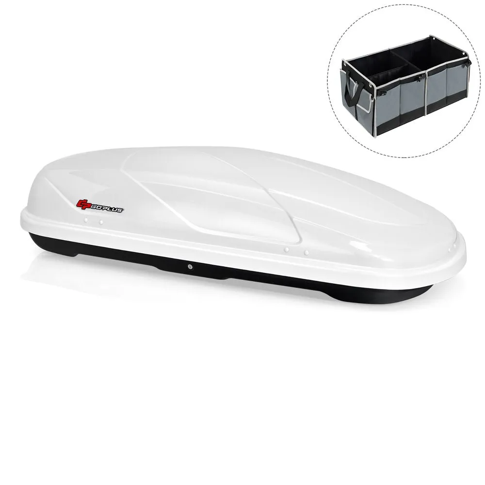 Goplus 14 Cubic Feet Cargo Box Dual-Sided Opening Rooftop Carrier W/Car Trunk Organizer