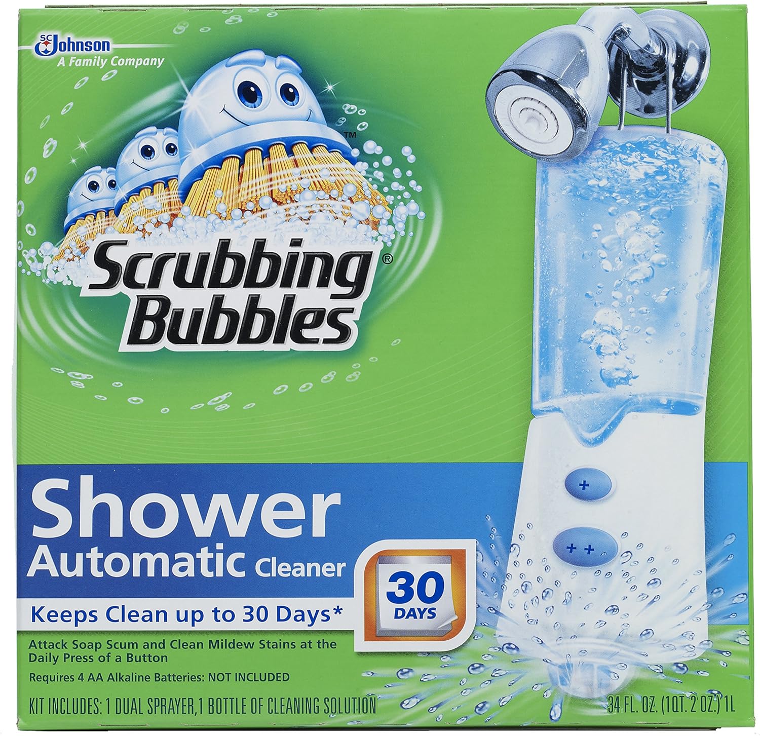Scrubbing Bubbles Automatic Shower Cleaner Starter Kit, 34 oz Spray, Fresh Scent, 30-Day Clean