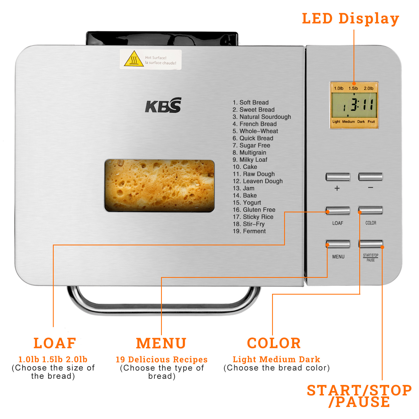 013 KBS 17-In-1 2LB Bread Maker Machine Fully Automatic LCD Display