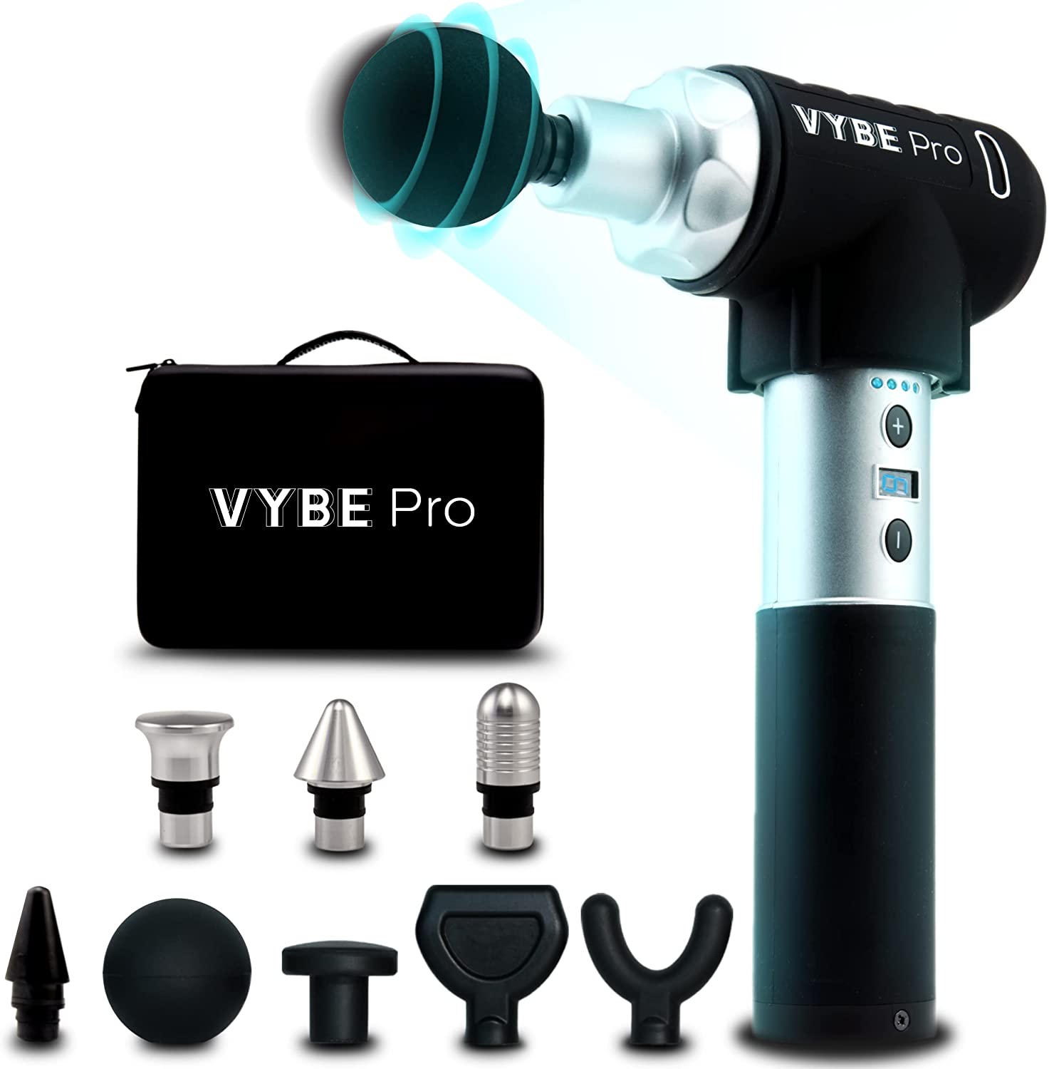 Vybe Pro Muscle Massage Gun for Athletes – 9 Speeds, 8 Attachments, Quiet & Portable