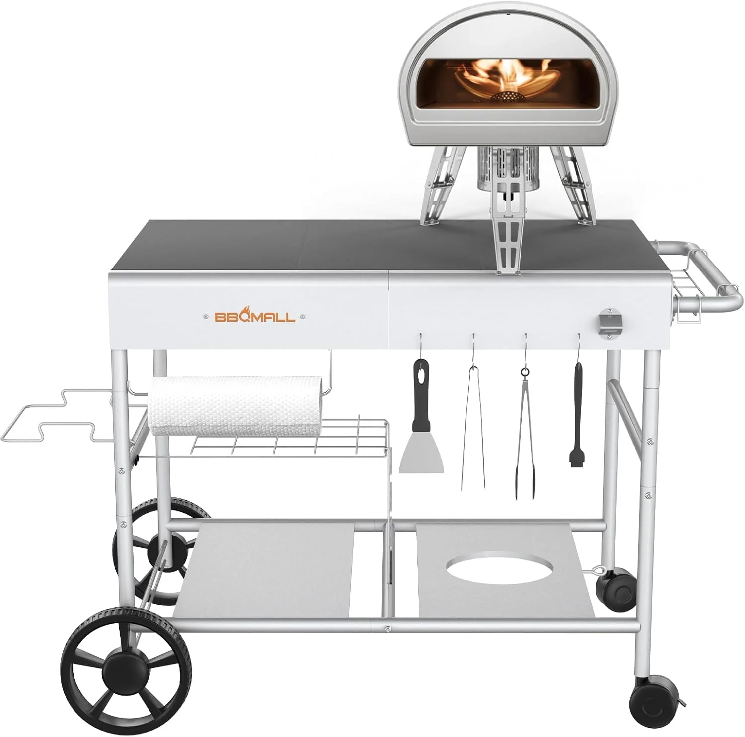 Outdoor Pizza Oven Table Cart | Movable Rolling Kitchen Cart for Ooni and Ninja Woodfire Grills