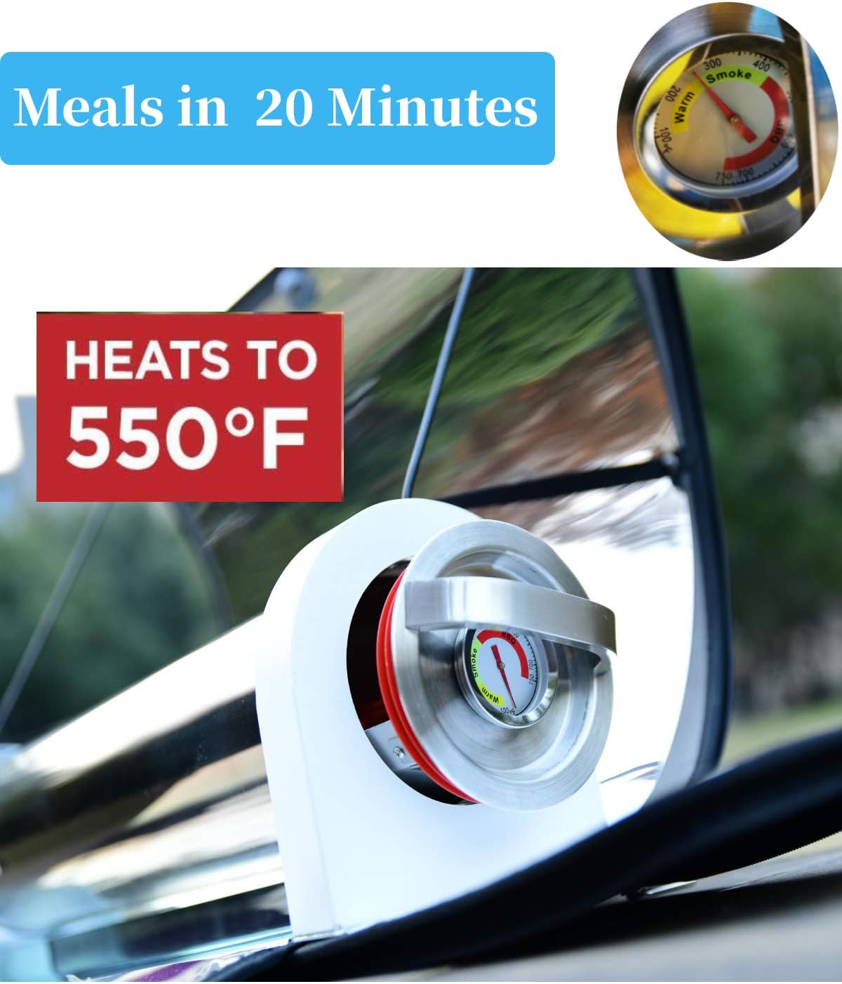 SolarCook Stainless Steel Portable Solar Oven, 4.5L Capacity, with Thermometer for Camping & Outdoor Cooking