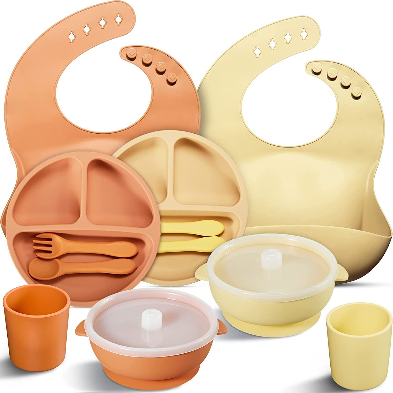 Silicone Baby Feeding Set by [Brand] – 12-Piece, Includes Bibs, Plates, Bowls, Utensils, Cups, Safe & Durable