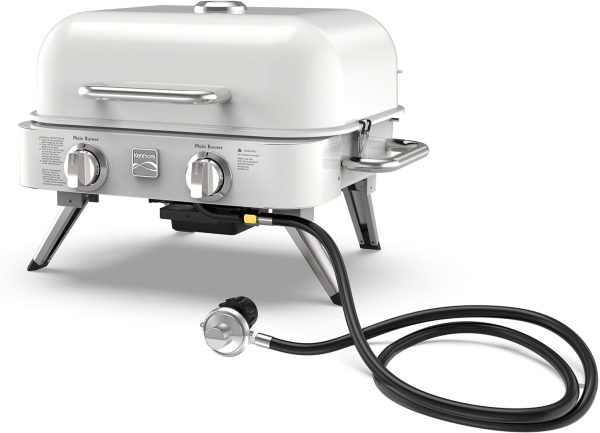 2-Burner Portable Tabletop Retro Gas Grill, Pearl
