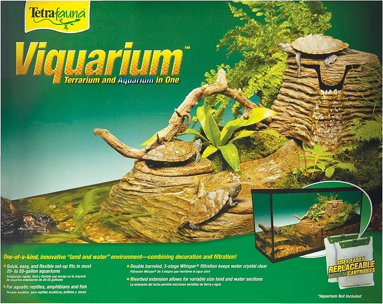 TetraFauna Viqaquarium, All-In-One Terrarium And aquarium, Ideal For Aquatic Reptiles And Amphibians, 20-55 gal
