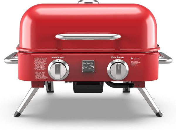 2-Burner Portable Tabletop Retro Gas Grill, Red