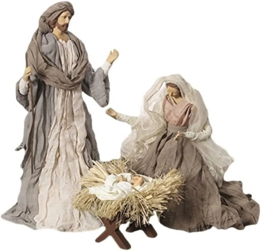 Large Holy Family Christmas Nativity Set, 3 Pieces, 17.5 Inch Tall, Fabric & Resin