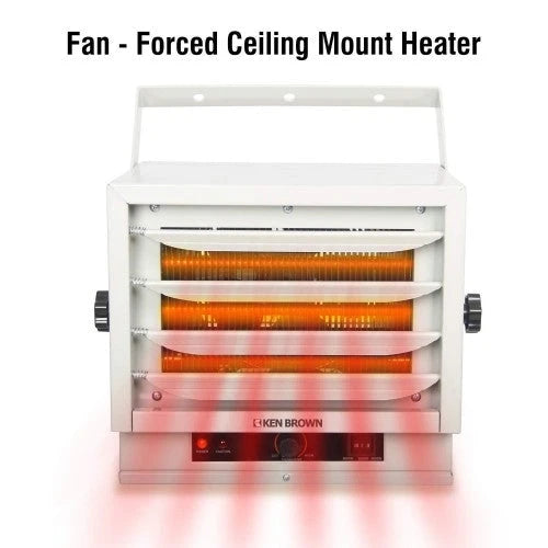 KEN BROWN 3000/4000/5000W Fan Forced Ceiling Mount Heater with Dual Knob Controls for Garage, Workshop, Warehouse or Storage Area, ETL Safety Listed
