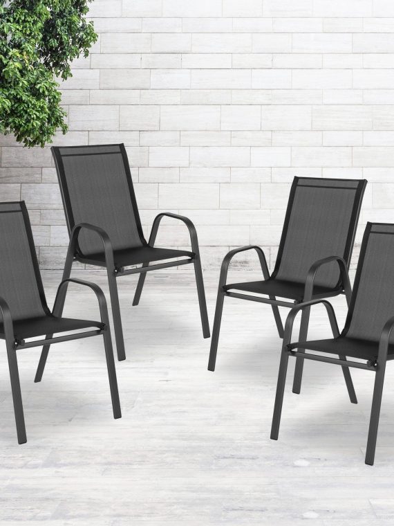 4 Pack Brazos Series Black Outdoor Stack Chair