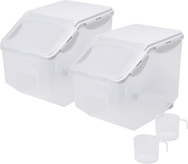 10 Liter / 20 lbs Rice Storage Container with Measuring Cup, BPA free, For Rice | Grain | Pet Food | Flour, 2 counts, Clear