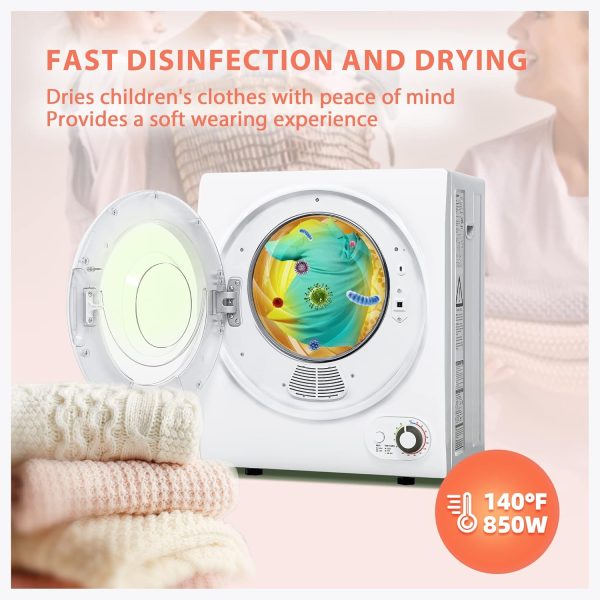 110V Portable Clothes Dryer 850W Compact Laundry Dryers 1.5 cu.ft Front Load Stainless Steel Electric Dryers Machine with Stainless Steel Tub for Apartment,RVs,Dorms,White Easy Control